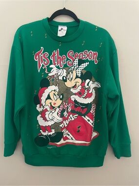 Vintage 80s 90s Disney Mickey Minnie Mouse Christmas Sweatshirt Green Crewneck L